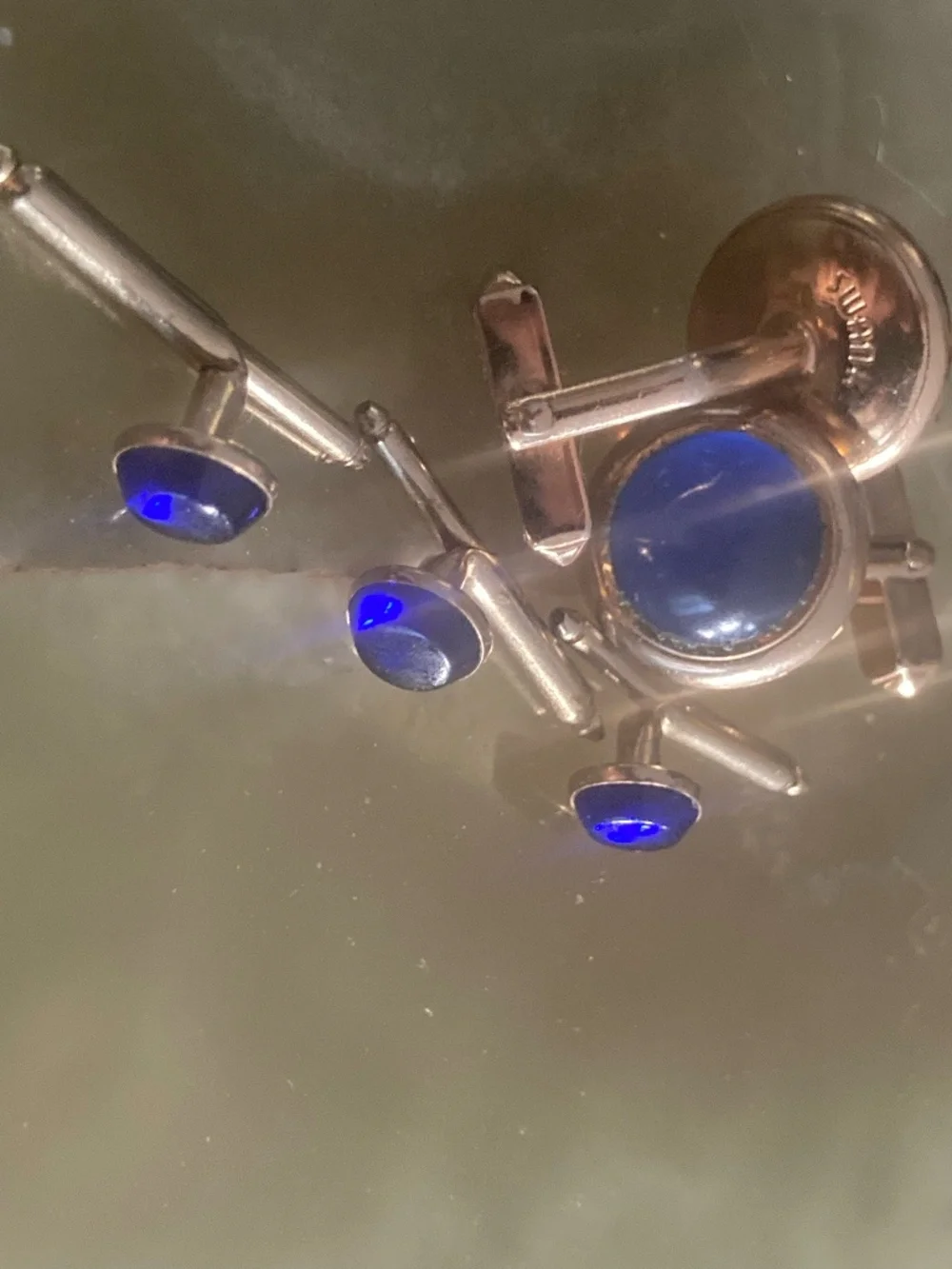 Vintage Swank Blue Cabochon Cufflinks & 3 Shirt Studs